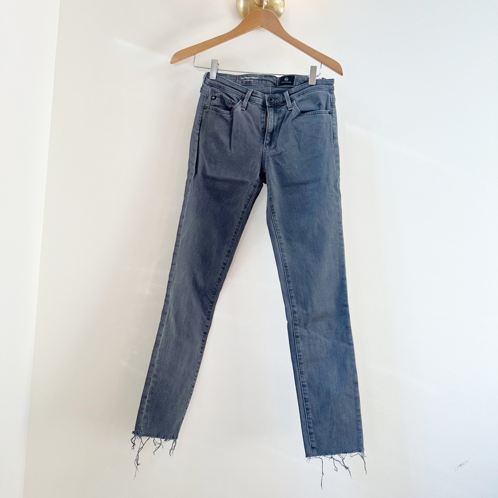 Women's size 24 AG Prima Ankle, cigarette jeans in grey, frayed hem